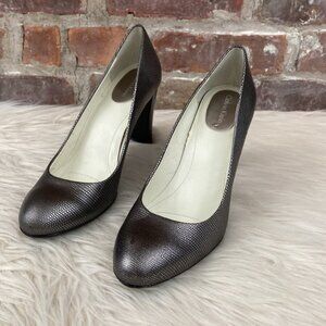Calvin Klein Silver Metallic Snakeskin Block Heel Pumps, Size 8.5M